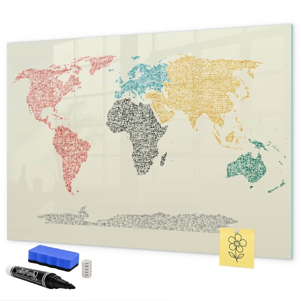 Lavagna magnetica con pennarelli Mappa del mondo con luoghi e foto