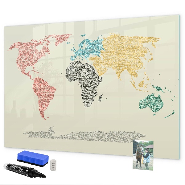 Lavagna magnetica con pennarelli Mappa del mondo con luoghi e foto