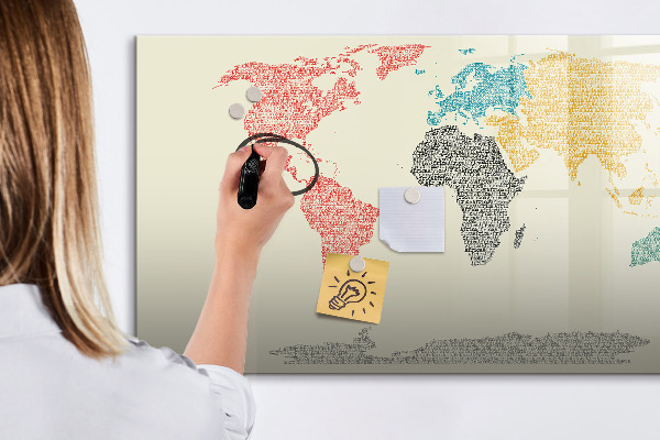Lavagna magnetica con pennarelli Mappa del mondo con luoghi e foto
