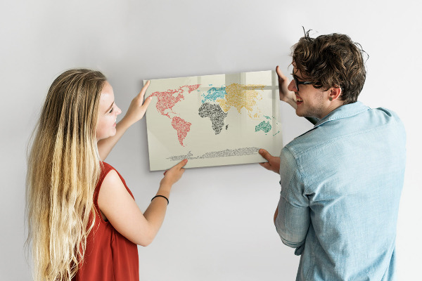 Lavagna magnetica con pennarelli Mappa del mondo con luoghi e foto