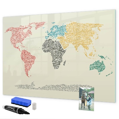 Lavagna magnetica con pennarelli Mappa del mondo con luoghi e foto