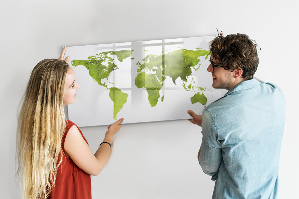 Lavagna magnetica scrivibile Mappa del mondo con indicazione delle posizioni delle foto