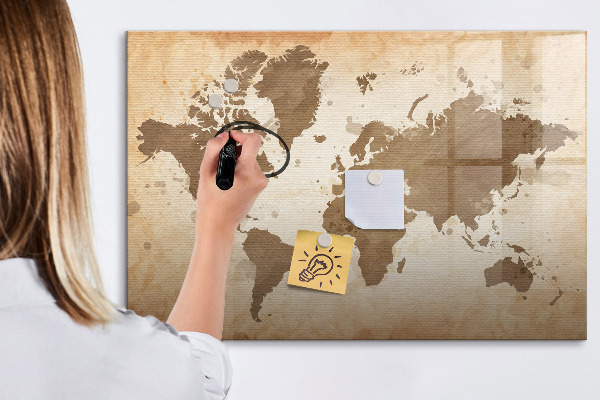 Lavagna magnetica con pennarelli Mappa del mondo con indicazione delle posizioni delle foto