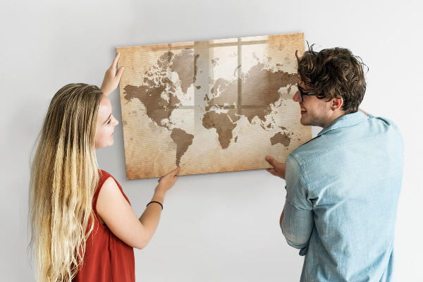 Lavagna magnetica con pennarelli Mappa del mondo con indicazione delle posizioni delle foto