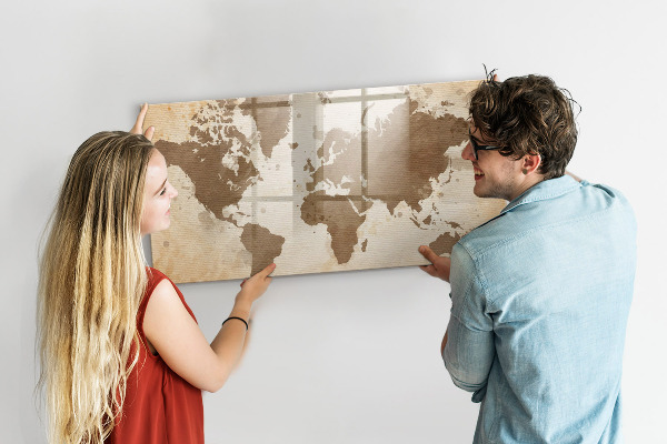Lavagna magnetica con pennarelli Mappa del mondo con indicazione delle posizioni delle foto