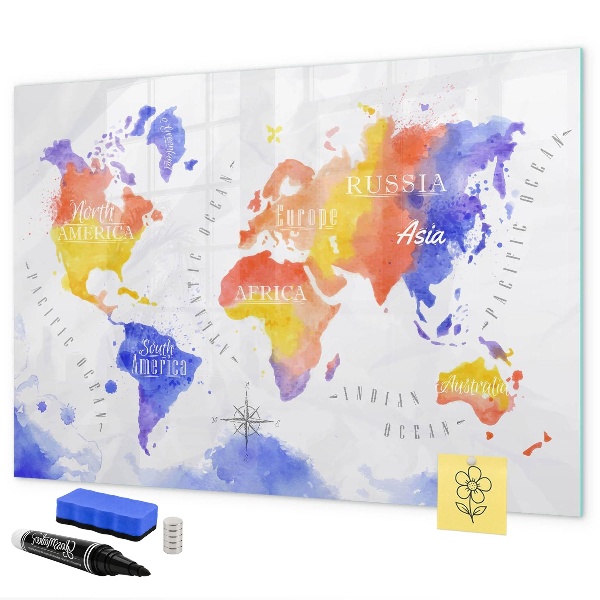 Lavagna magnetica scrivibile Mappa del mondo a colori con foto