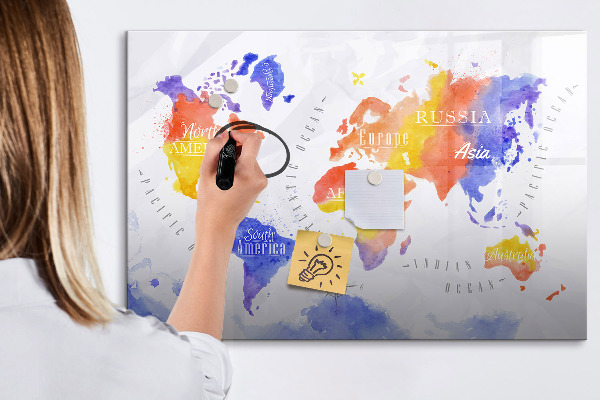 Lavagna magnetica scrivibile Mappa del mondo a colori con foto