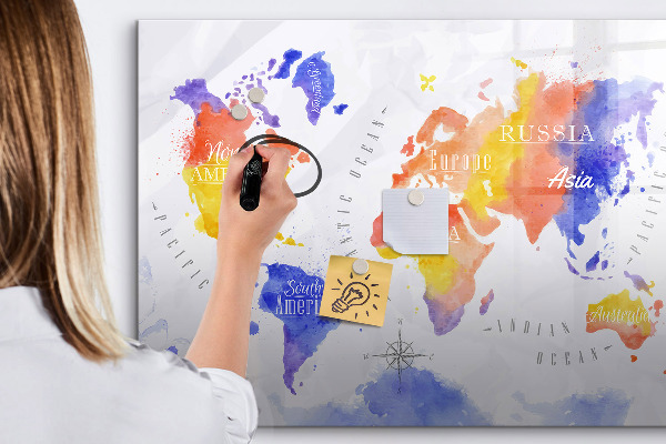 Lavagna magnetica scrivibile Mappa del mondo a colori con foto