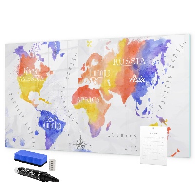 Lavagna magnetica scrivibile Mappa del mondo a colori con foto