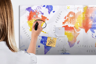 Lavagna magnetica scrivibile Mappa del mondo a colori con foto
