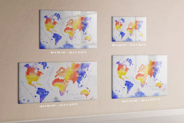 Lavagna magnetica scrivibile Mappa del mondo a colori con foto