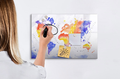 Lavagna magnetica scrivibile Mappa del mondo a colori con foto