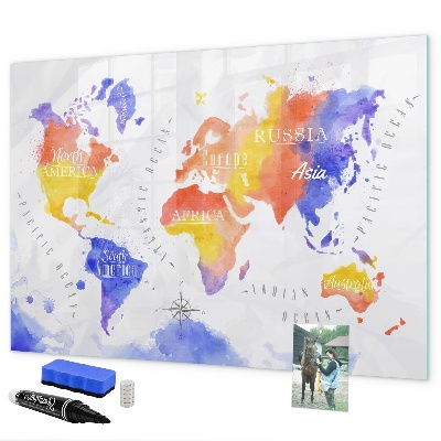 Lavagna magnetica scrivibile Mappa del mondo a colori con foto
