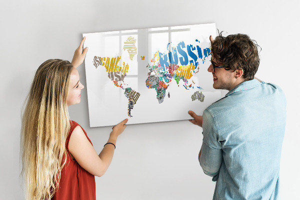 Lavagna magnetica scrivibile Mappa del mondo con indicazione delle posizioni delle foto