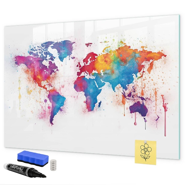 Lavagna magnetica scrivibile Mappa del mondo a colori con foto