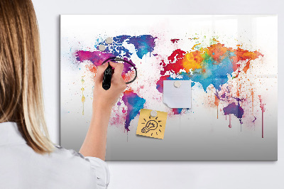 Lavagna magnetica scrivibile Mappa del mondo a colori con foto