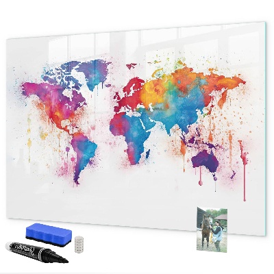 Lavagna magnetica scrivibile Mappa del mondo a colori con foto