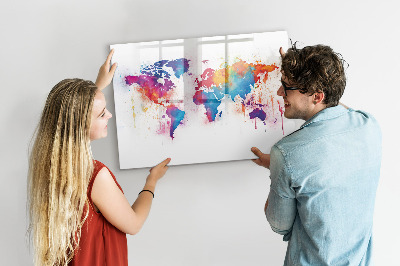 Lavagna magnetica scrivibile Mappa del mondo a colori con foto