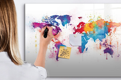 Lavagna magnetica scrivibile Mappa del mondo a colori con foto