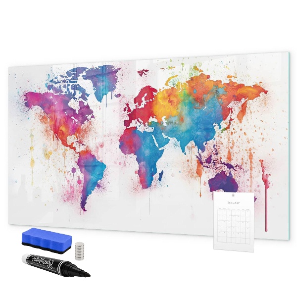 Lavagna magnetica scrivibile Mappa del mondo a colori con foto