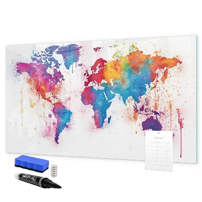 Lavagna magnetica scrivibile Mappa del mondo a colori con foto