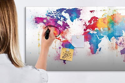 Lavagna magnetica scrivibile Mappa del mondo a colori con foto