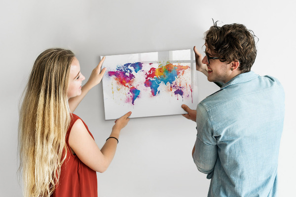 Lavagna magnetica scrivibile Mappa del mondo a colori con foto