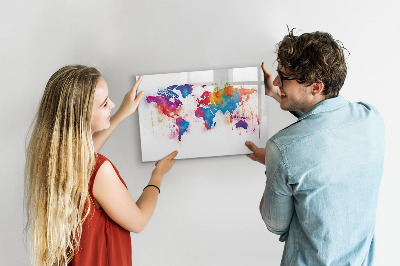 Lavagna magnetica scrivibile Mappa del mondo a colori con foto