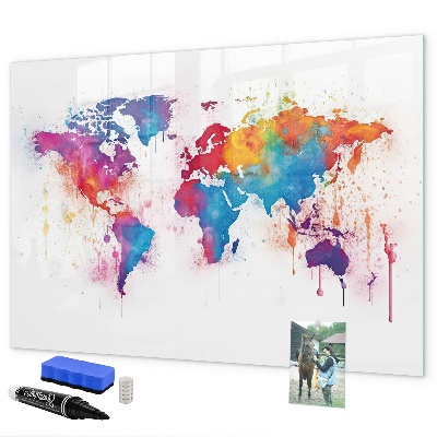Lavagna magnetica scrivibile Mappa del mondo a colori con foto