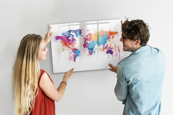 Lavagna magnetica scrivibile Mappa del mondo a colori con foto