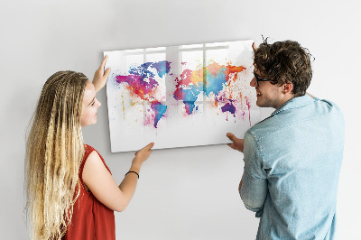 Lavagna magnetica scrivibile Mappa del mondo a colori con foto