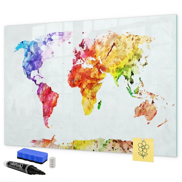 Lavagna magnetica scrivibile Mappa del mondo a colori con foto