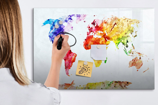 Lavagna magnetica scrivibile Mappa del mondo a colori con foto
