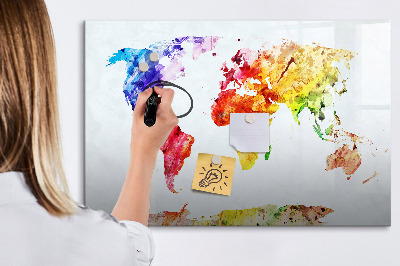 Lavagna magnetica scrivibile Mappa del mondo a colori con foto