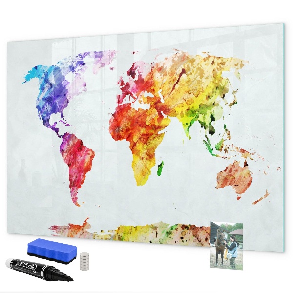 Lavagna magnetica scrivibile Mappa del mondo a colori con foto