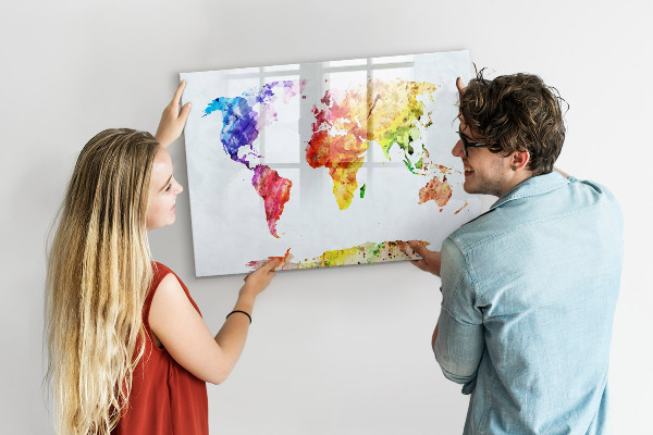 Lavagna magnetica scrivibile Mappa del mondo a colori con foto