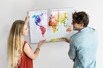 Lavagna magnetica scrivibile Mappa del mondo a colori con foto