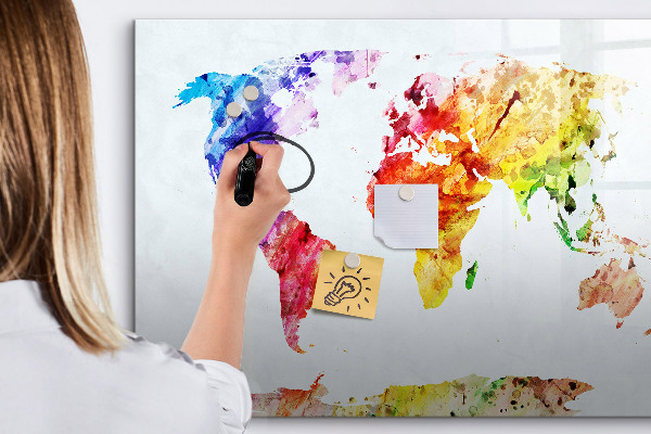 Lavagna magnetica scrivibile Mappa del mondo a colori con foto