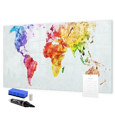 Lavagna magnetica scrivibile Mappa del mondo a colori con foto