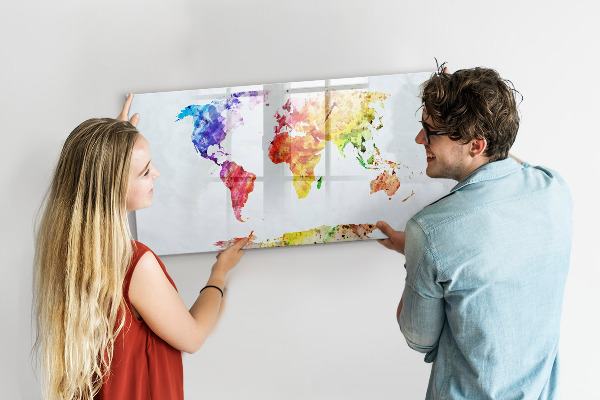 Lavagna magnetica scrivibile Mappa del mondo a colori con foto