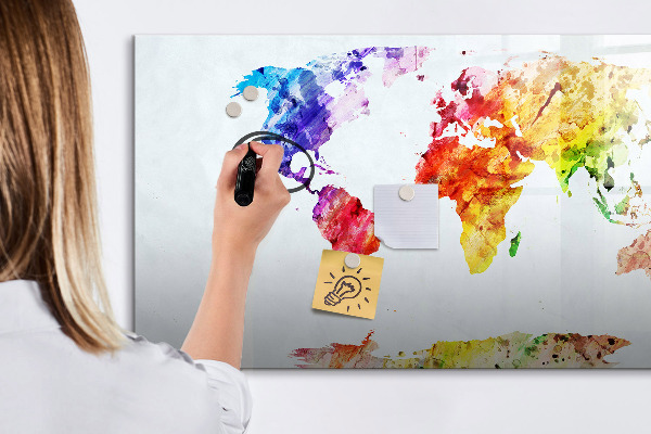 Lavagna magnetica scrivibile Mappa del mondo a colori con foto