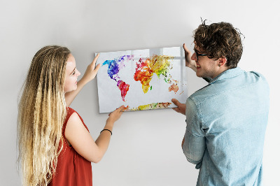 Lavagna magnetica scrivibile Mappa del mondo a colori con foto