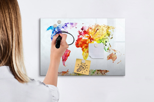 Lavagna magnetica scrivibile Mappa del mondo a colori con foto