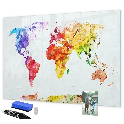 Lavagna magnetica scrivibile Mappa del mondo a colori con foto
