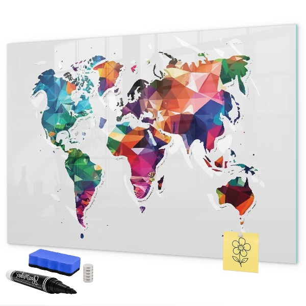 Lavagna magnetica con pennarelli Mappa del mondo a colori con foto