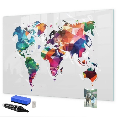 Lavagna magnetica con pennarelli Mappa del mondo a colori con foto