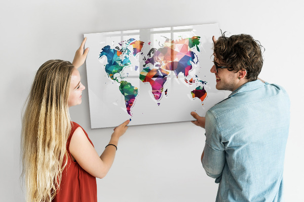 Lavagna magnetica con pennarelli Mappa del mondo a colori con foto