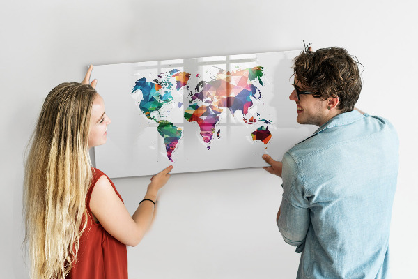 Lavagna magnetica con pennarelli Mappa del mondo a colori con foto