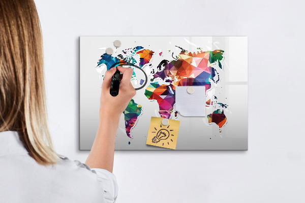 Lavagna magnetica con pennarelli Mappa del mondo a colori con foto