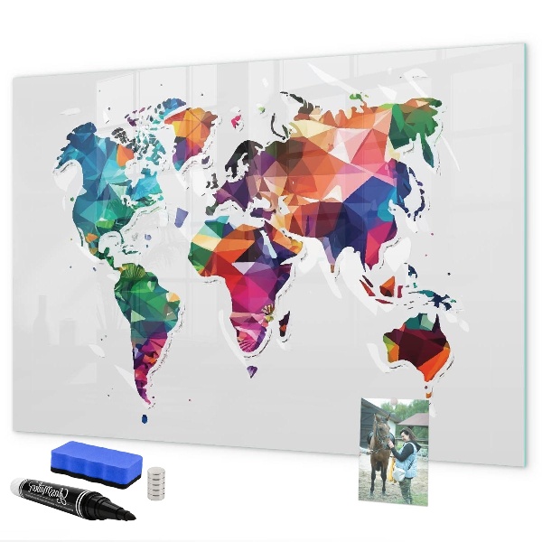Lavagna magnetica con pennarelli Mappa del mondo a colori con foto